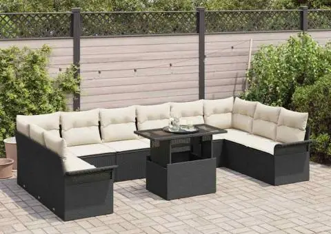 Set de canapele pentru grădină cu pernă cu pernă 11 pcs Negru Maro - 3/5