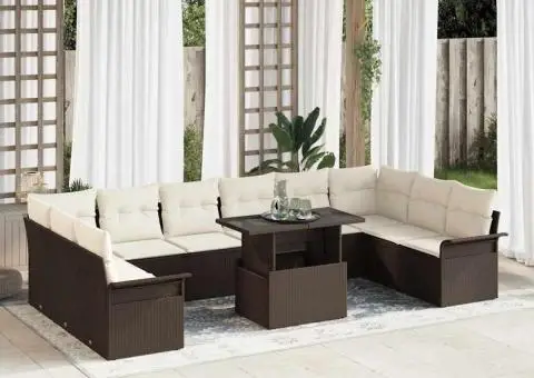 Set de canapea pentru grădină , cu 11 piese și perne maro - 1/5