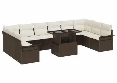 Set de canapea pentru grădină , cu 11 piese și perne maro - 2/5