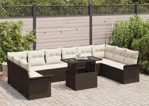 Set de canapea pentru grădină , cu 11 piese și perne maro - 3/5