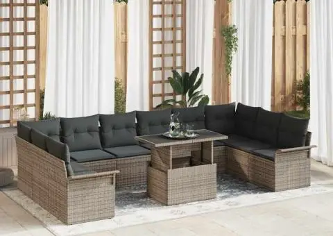 Set canapea de grădină , 11 piese, perne gri, din poliratan - 1/5