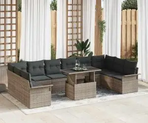 vidaXL Set canapea de grădină , 11 piese, perne gri, din poliratan