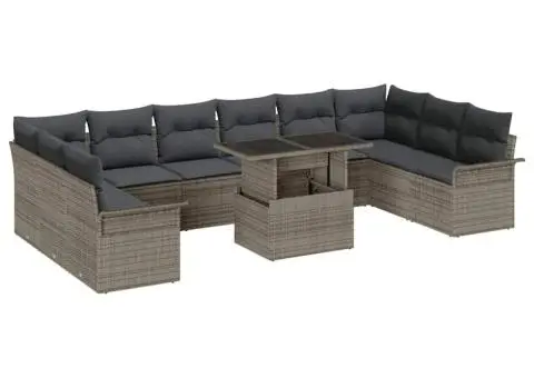 Set canapea de grădină , 11 piese, perne gri, din poliratan - 2/5