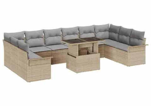 Set de grădină cu 11 piese, cu perne bej din ratan sintetic - 2/5