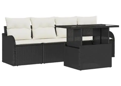 Set de Canapea Grădină 5 Piese cu Perne Negru Poli Ratan - 2/5