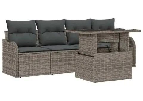 Set Canapele Grădină cu Pernuțe Ratan Poly Gri - 2/5