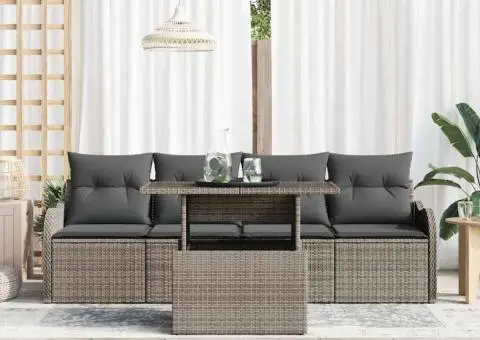 Set Canapele Grădină cu Pernuțe Ratan Poly Gri - 3/5