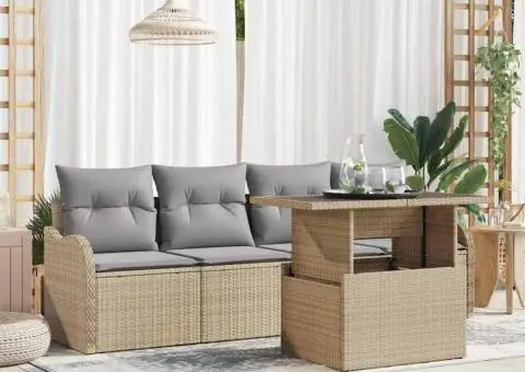 Set de Sofa pentru Grădină cu 5 Piese și Pernuțe Bej din Poliratan - 1/5