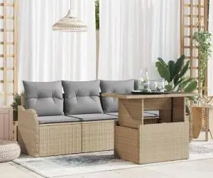 vidaXL Set de Sofa pentru Grădină cu 5 Piese și Pernuțe Bej din Poliratan