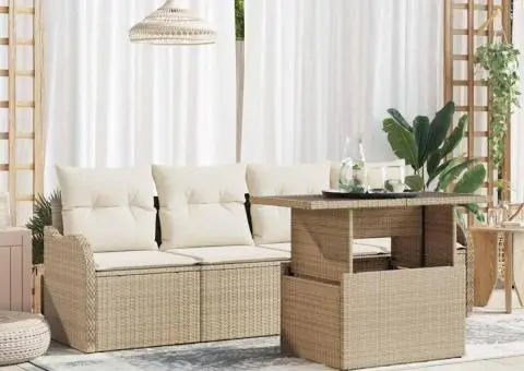 Set canapea grădină 5 piese cu perne bej din poliratan - 1/5