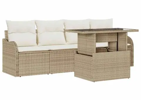 Set canapea grădină 5 piese cu perne bej din poliratan - 2/5