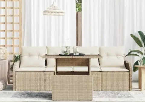 Set canapea grădină 5 piese cu perne bej din poliratan - 3/5