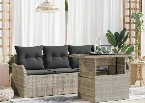 Set de canapea pentru grădină 5 piese cu perne gri deschis din poliratan - 1/5