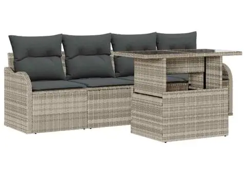 Set de canapea pentru grădină 5 piese cu perne gri deschis din poliratan - 2/5