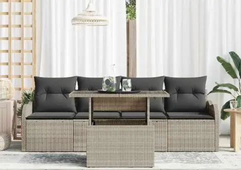 Set de canapea pentru grădină 5 piese cu perne gri deschis din poliratan - 3/5