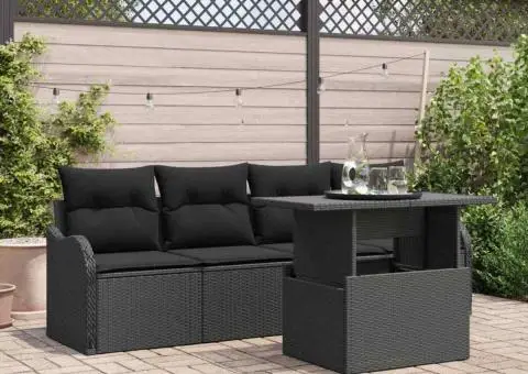 Set Canapea de Grădină 5 Piese cu Perne Negru Poliratan - 1/5