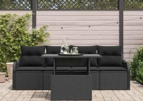 Set Canapea de Grădină 5 Piese cu Perne Negru Poliratan - 3/5