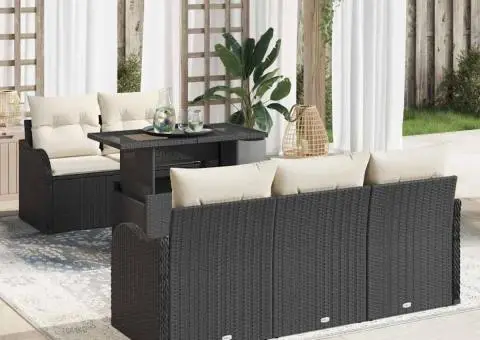 Set de canapea de grădină 6 piese cu perne din poliratan negru - 1/5