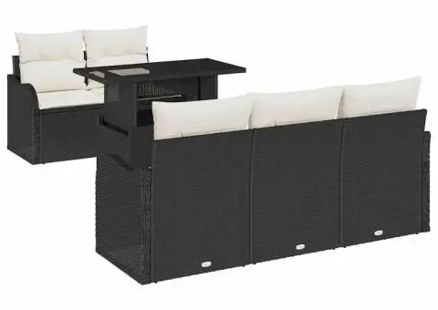 Set de canapea de grădină 6 piese cu perne din poliratan negru - 2/5