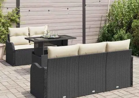 Set de canapea de grădină 6 piese cu perne din poliratan negru - 3/5