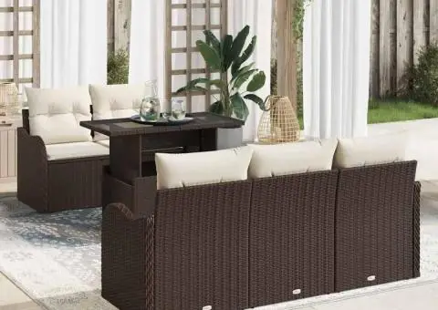 Canapea grădină 6 piese și perne ratan poli maro - 1/5