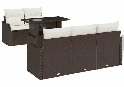 Canapea grădină 6 piese și perne ratan poli maro - 2/5