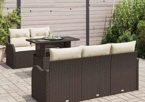 Canapea grădină 6 piese și perne ratan poli maro - 3/5