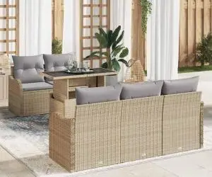 Set de Canapea Grădină vidaXL cu Perne Ratan Poli Bej