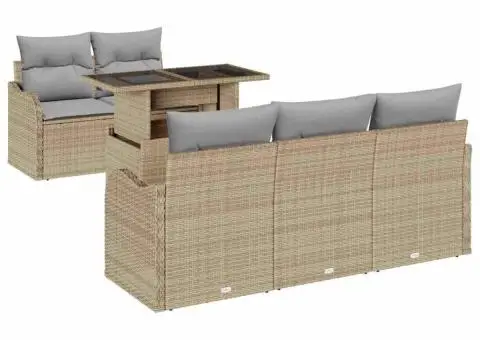 Set de Canapea Grădină cu Perne Ratan Poli Bej - 2/5