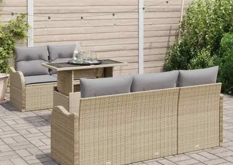 Set de Canapea Grădină cu Perne Ratan Poli Bej - 3/5