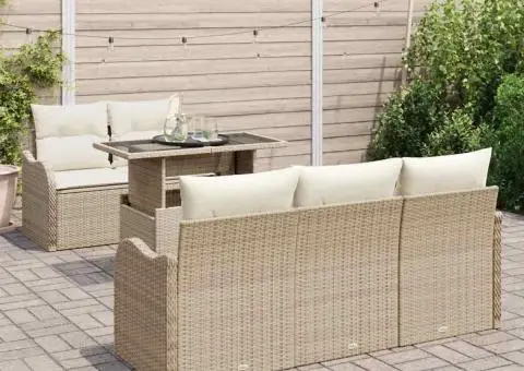 Set de Canapea pentru Grădină cu Pernițe Bej Ratan Polimer - 3/5