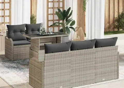 Set de canapea de grădină cu 6 piese și perne gri deschis din ratan poli - 1/5