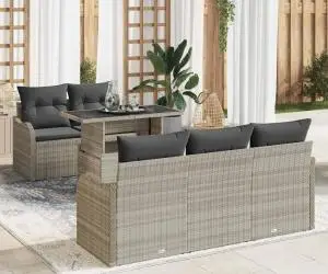 vidaXL Set de canapea de grădină cu 6 piese și perne gri deschis din ratan poli