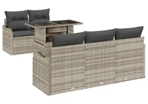 Set de canapea de grădină cu 6 piese și perne gri deschis din ratan poli - 2/5