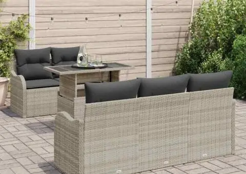 Set de canapea de grădină cu 6 piese și perne gri deschis din ratan poli - 3/5