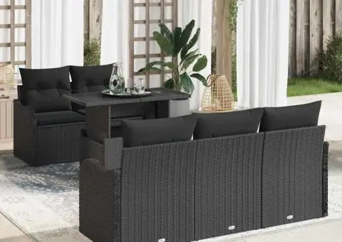 Set canapea grădină 6 piese perne Poliratan Negru - 1/5