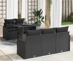 Set canapea grădină vidaXL 6 piese perne Poliratan Negru