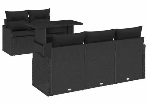 Set canapea grădină 6 piese perne Poliratan Negru - 2/5