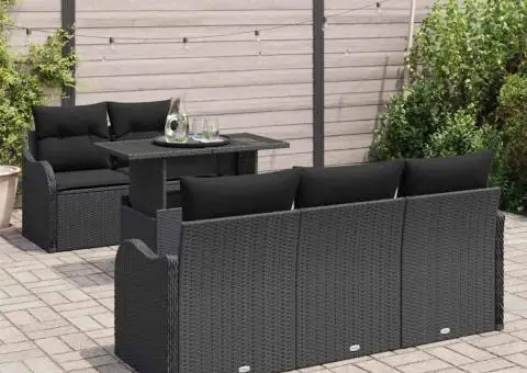 Set canapea grădină 6 piese perne Poliratan Negru - 3/5