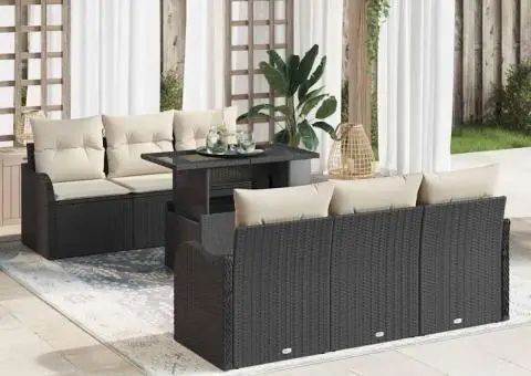 Set de Sofa pentru Grădină 7 Piese cu Perne Negre Ratan Polimer - 1/5