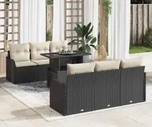 Set de Sofa pentru Grădină vidaXL 7 Piese cu Perne Negre Ratan Polimer