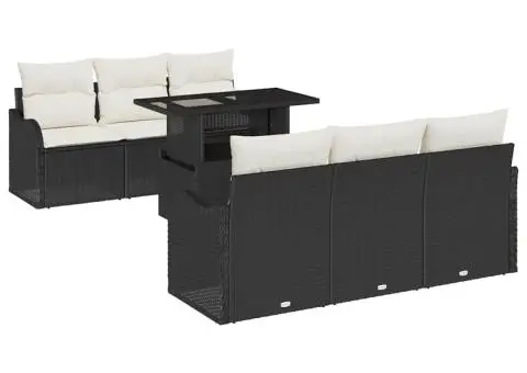 Set de Sofa pentru Grădină 7 Piese cu Perne Negre Ratan Polimer - 2/5