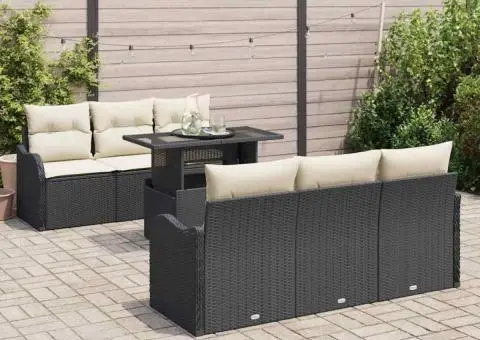 Set de Sofa pentru Grădină 7 Piese cu Perne Negre Ratan Polimer - 3/5
