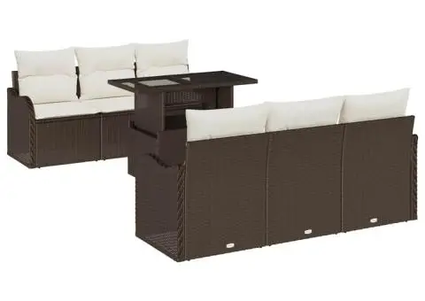 Set canapea grădină , 7 piese, cu perne, ratan poli maro - 2/5