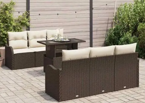 Set canapea grădină , 7 piese, cu perne, ratan poli maro - 3/5