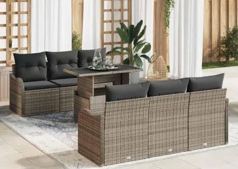 Set de Canapea pentru Grădină cu Perne Gri Poliratan - 1/5