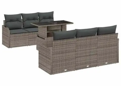 Set de Canapea pentru Grădină cu Perne Gri Poliratan - 2/5