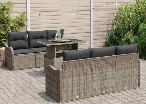 Set de Canapea pentru Grădină cu Perne Gri Poliratan - 3/5