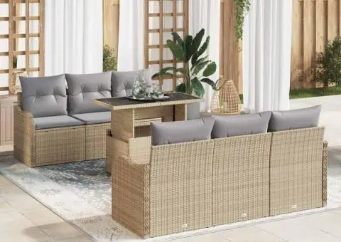 Set de canapea de grădină cu 7 piese și perne Bej - 1/5