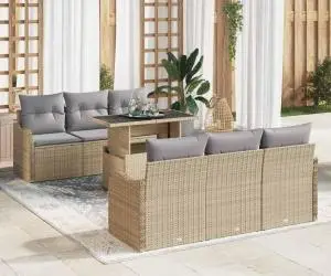 Set de canapea de grădină cu 7 piese și perne Bej